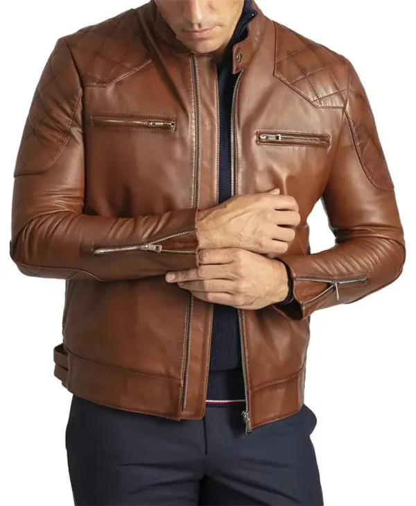 Cafe Racer Brown Leather Jacket Cuffs