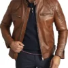 Cafe Racer Brown Leather Jacket Sleeves