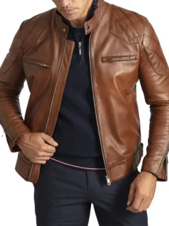 Cafe Racer Brown Leather Jacket Sleeves