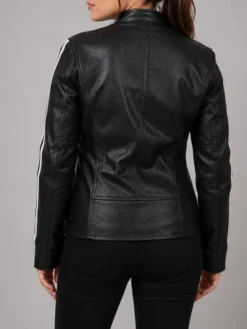 Casual Wear Womens Black Leather Moto Jacket