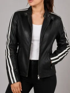 Emma Womens Black Moto Jacket Front