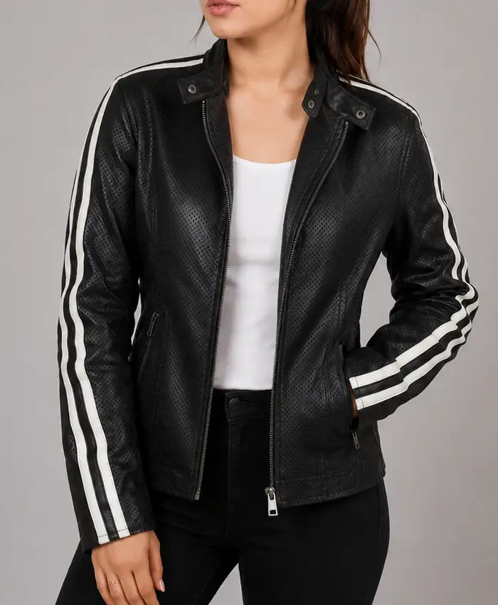 Emma Womens Black Moto Jacket Front