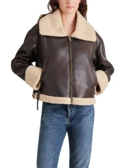 Harper Brown Aviator Jacket Womens Collar
