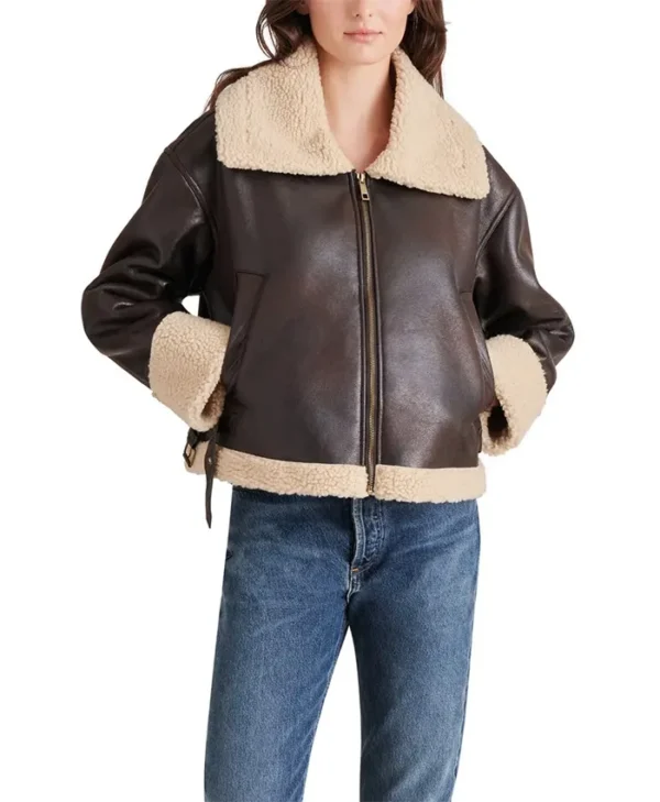 Harper Brown Aviator Jacket Womens Collar