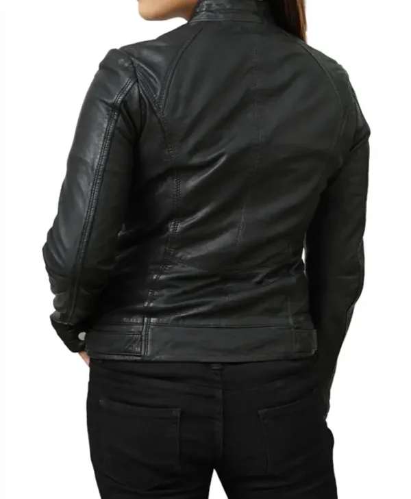Lambskin Style Black Cafe Racer Vintage Leather Jacket For Sale