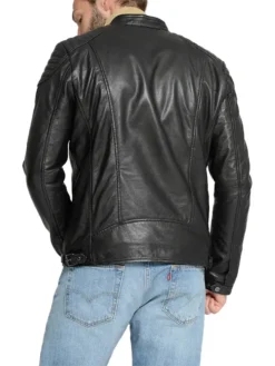 Mens Basic Black Leather Motorcycle Jacket Back