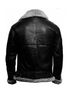 Mens Black RAF B3 Bomber Jacket Fur Collar Back