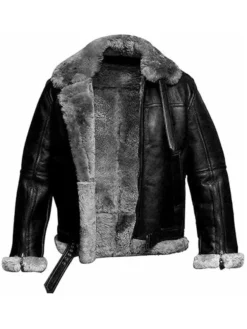 Mens Black RAF B3 Bomber Jacket Fur Collar Front