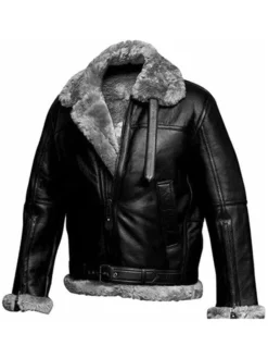 Mens Black RAF B3 Bomber Jacket Fur Collar Side