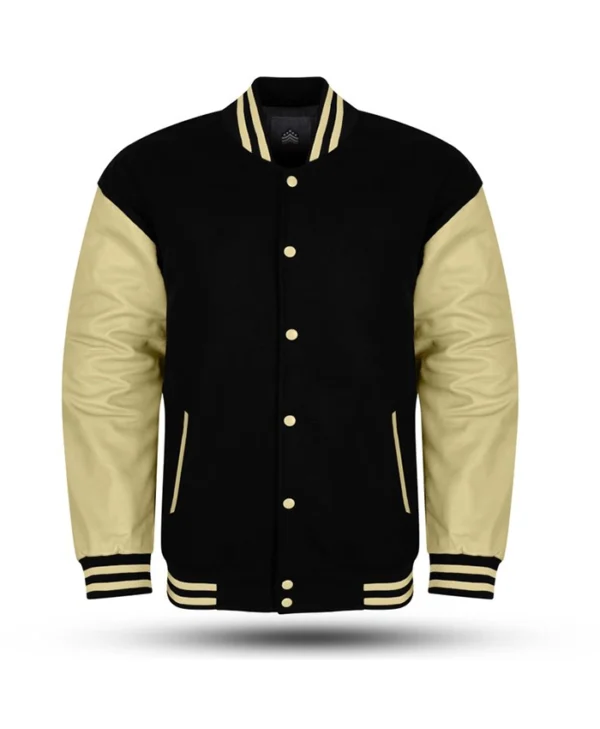 Mens Black Wool OFF White Varsity Jacket