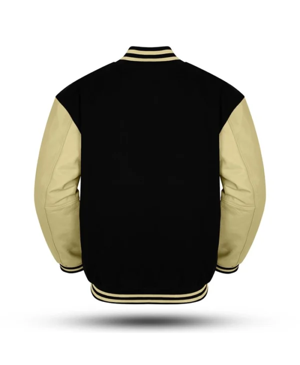 Mens Black Wool OFF White Varsity Jacket Back