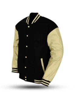Mens Black Wool OFF White Varsity Jacket Side