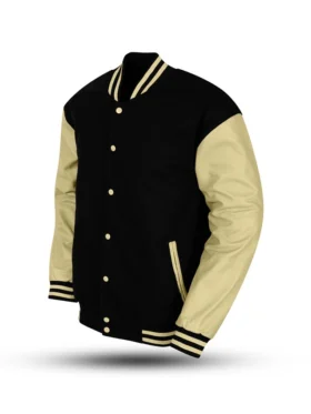 Mens Black Wool OFF-White Varsity Jacket Side