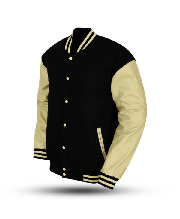 Mens Black Wool OFF White Varsity Jacket Side