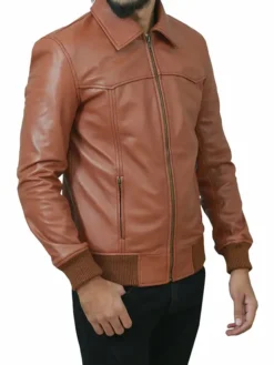 Mens Brown Leather Bomber Jacket Fashion Style