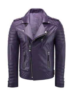 Mens Purple Quilted Leather Biker Jacket