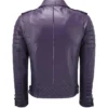 Mens Purple Quilted Leather Biker Jacket Back