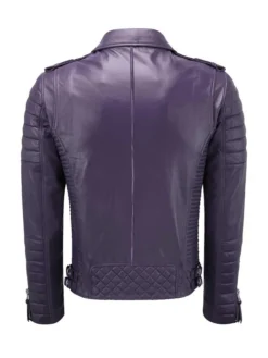 Mens Purple Quilted Leather Biker Jacket Back