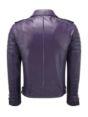 Mens Purple Quilted Leather Biker Jacket Back