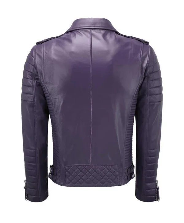 Mens Purple Quilted Leather Biker Jacket Back
