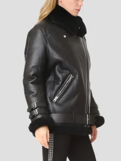Mia Womens Shearling Leather Jacket Side