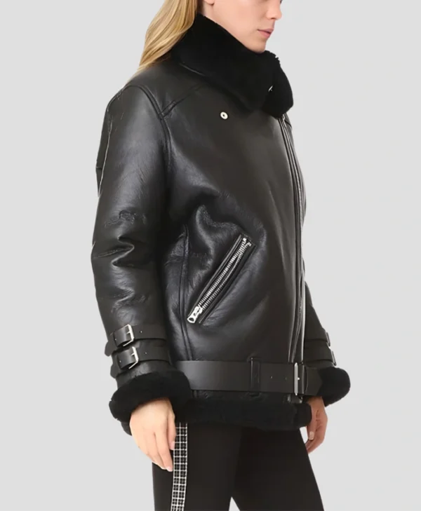 Mia Womens Shearling Leather Jacket Side