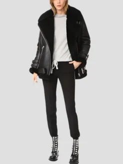 Mia Womens Shearling Leather Jacket Stand Up