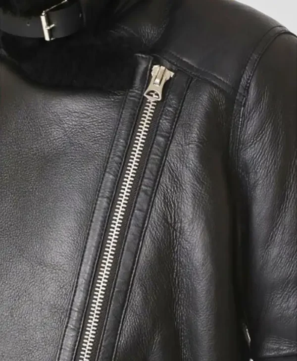 Mia Womens Shearling Leather Jacket Zipper