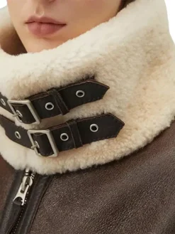 Shearling B3 Brown Leather Aviator Jacket Womens Belted