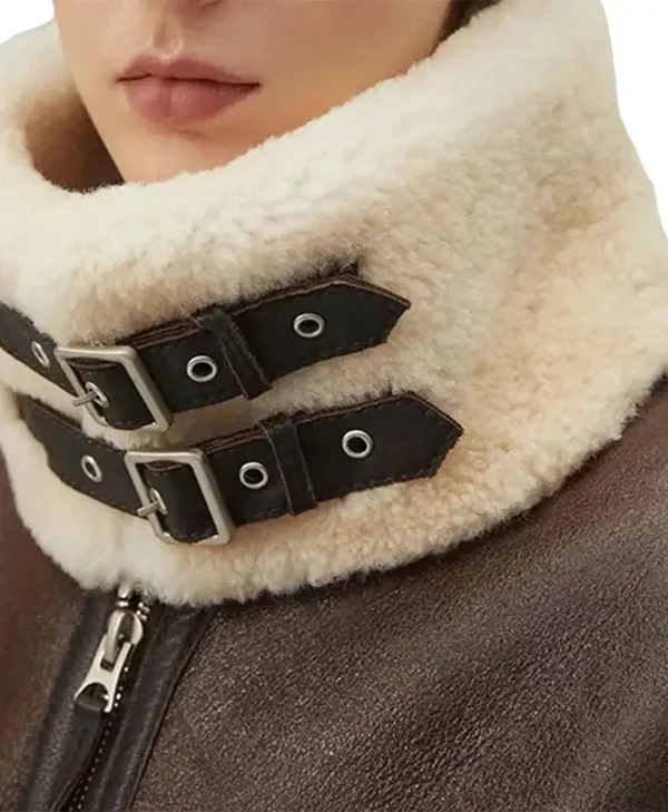 Shearling B3 Brown Leather Aviator Jacket Womens Belted