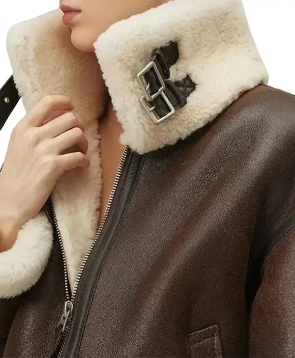 Shearling B3 Brown Leather Aviator Jacket Womens Collar