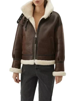 Shearling B3 Brown Leather Aviator Jacket Womens Main