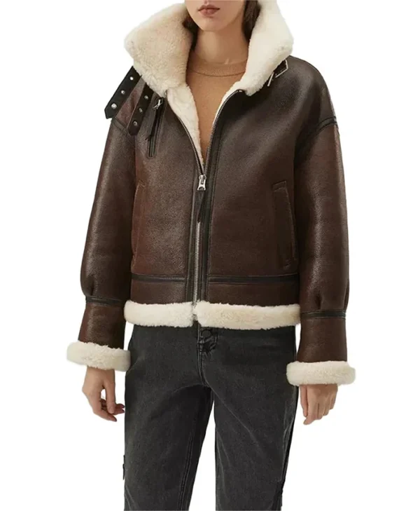 Shearling B3 Brown Leather Aviator Jacket Womens Main