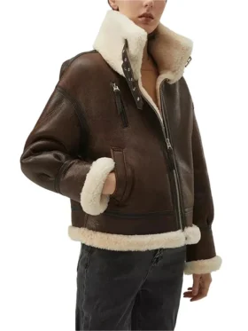 Shearling B3 Brown Leather Aviator Jacket Womens Pockets