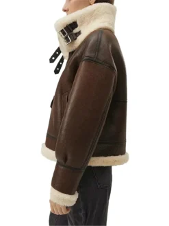 Shearling B3 Brown Leather Aviator Jacket Womens Side