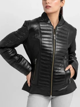 Sophia Womens Quilted Leather Jacket