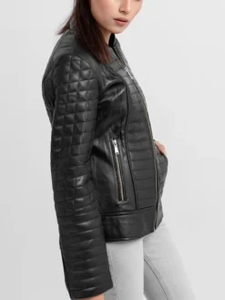 Sophia Womens Quilted Leather Jacket Left Side