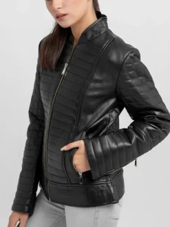 Sophia Womens Quilted Leather Jacket Right Side