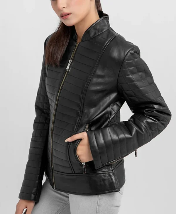 Sophia Womens Quilted Leather Jacket Right Side