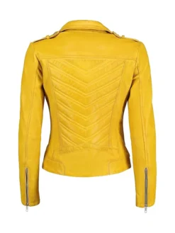 Women Biker Yellow Leather Jacket Back