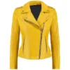 Women Biker Yellow Leather Jacket Main