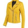 Women Biker Yellow Leather Jacket Right Side