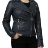 Women Black Vinatge Asymmetrical Biker Leather Jacket