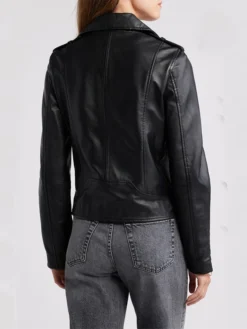 Womens Biker Style Black Leather Jacket Back