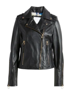 Womens Biker Style Black Leather Jacket Front