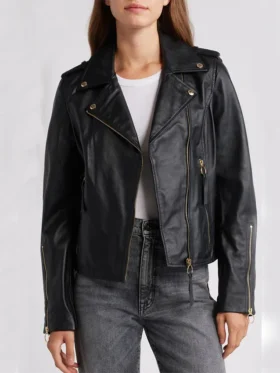Womens Biker Style Black Leather Jacket Main