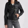 Womens Biker Style Black Leather Jacket Pockets