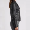 Womens Biker Style Black Leather Jacket Side
