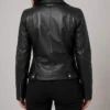 Womens Black Asymmetrical Zipper Genuine Leather Motorcycle Jacket Back