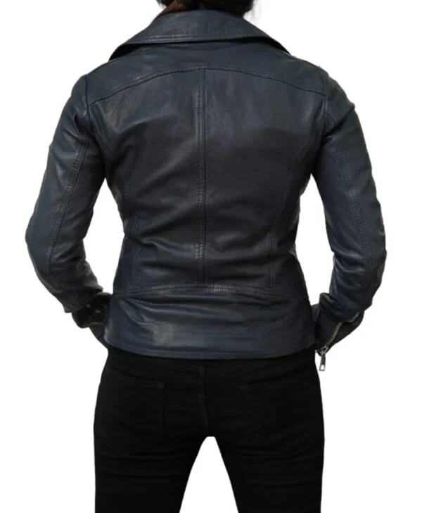 Women’s Black Vinatge Asymmetrical Biker Leather Jacket For Sale